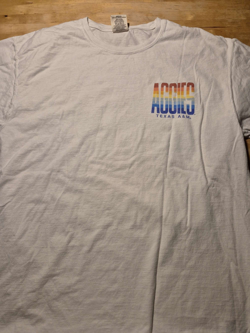 Texas A&M Aggies White Short Sleeve Tee with Rainbow Logo 4289